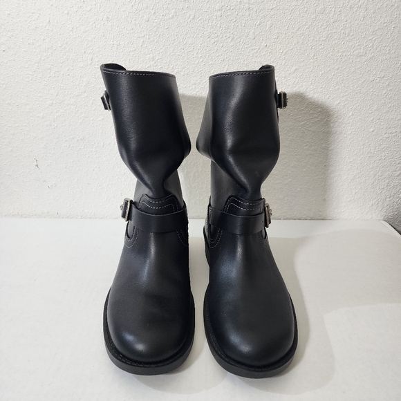 Coach Black Leather Engineer Moto Ankle Boots Buckle Straps Relaxed Slouchy 8 - Picture 2 of 12